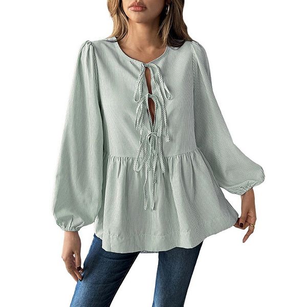 Женская блузка с завязкой спереди, полосатая, с длинным рукавом и пышными рукавами Yesfashion
Женская блузка с завязкой спереди, полосатая, с длинным рукавом и пышными рукавами Yesfashion