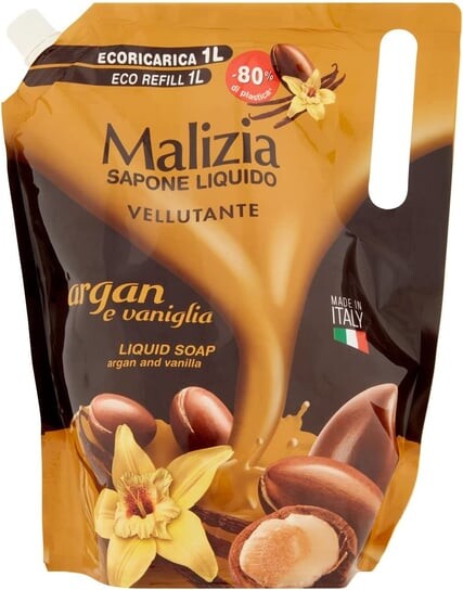 Жидкое мыло, Аргана и Ваниль, сменный блок, 1л Malizia 
Жидкое мыло, Аргана и Ваниль, сменный блок, 1л Malizia