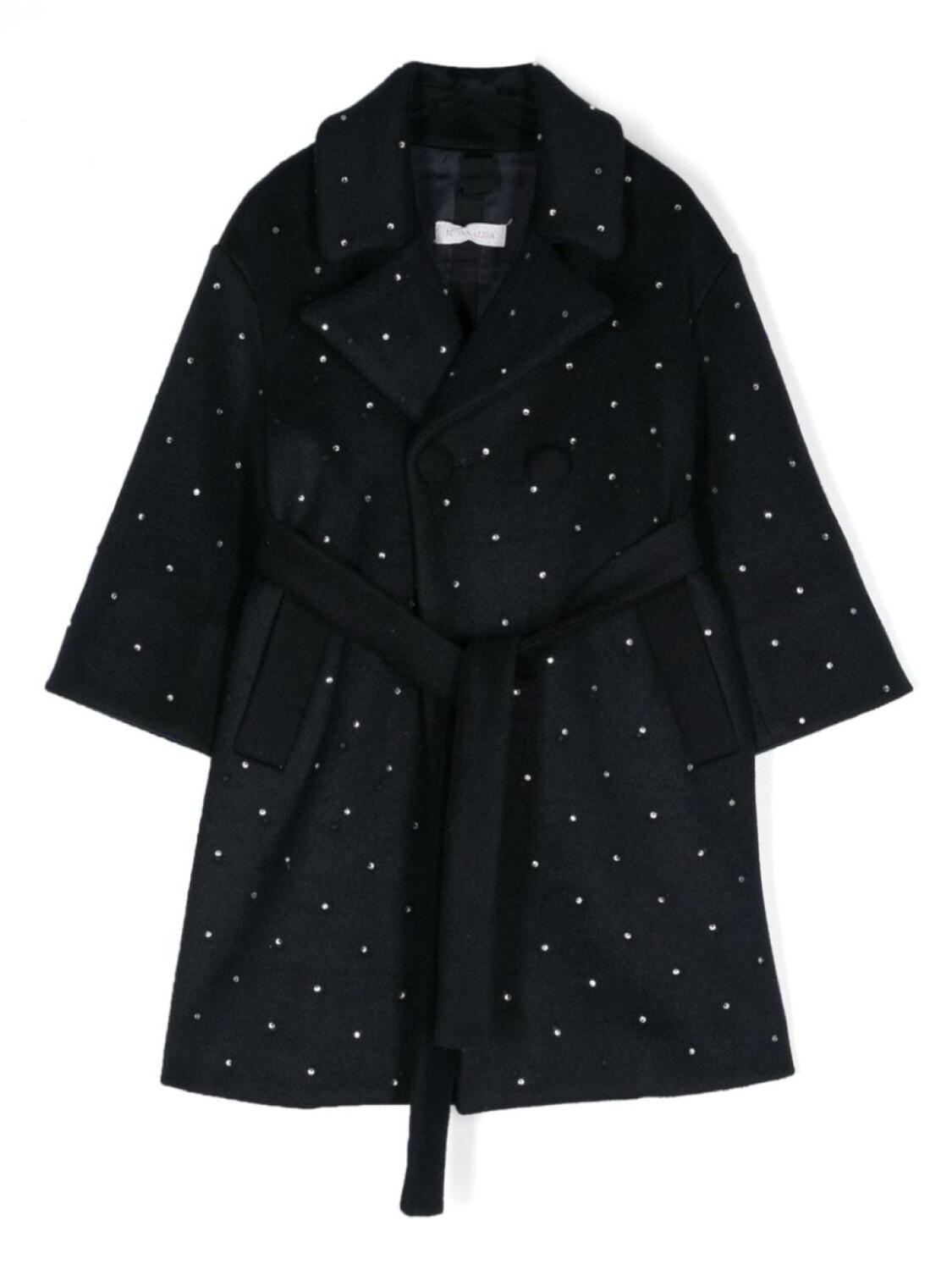Пальто с поясом и стразами Monnalisa, черный