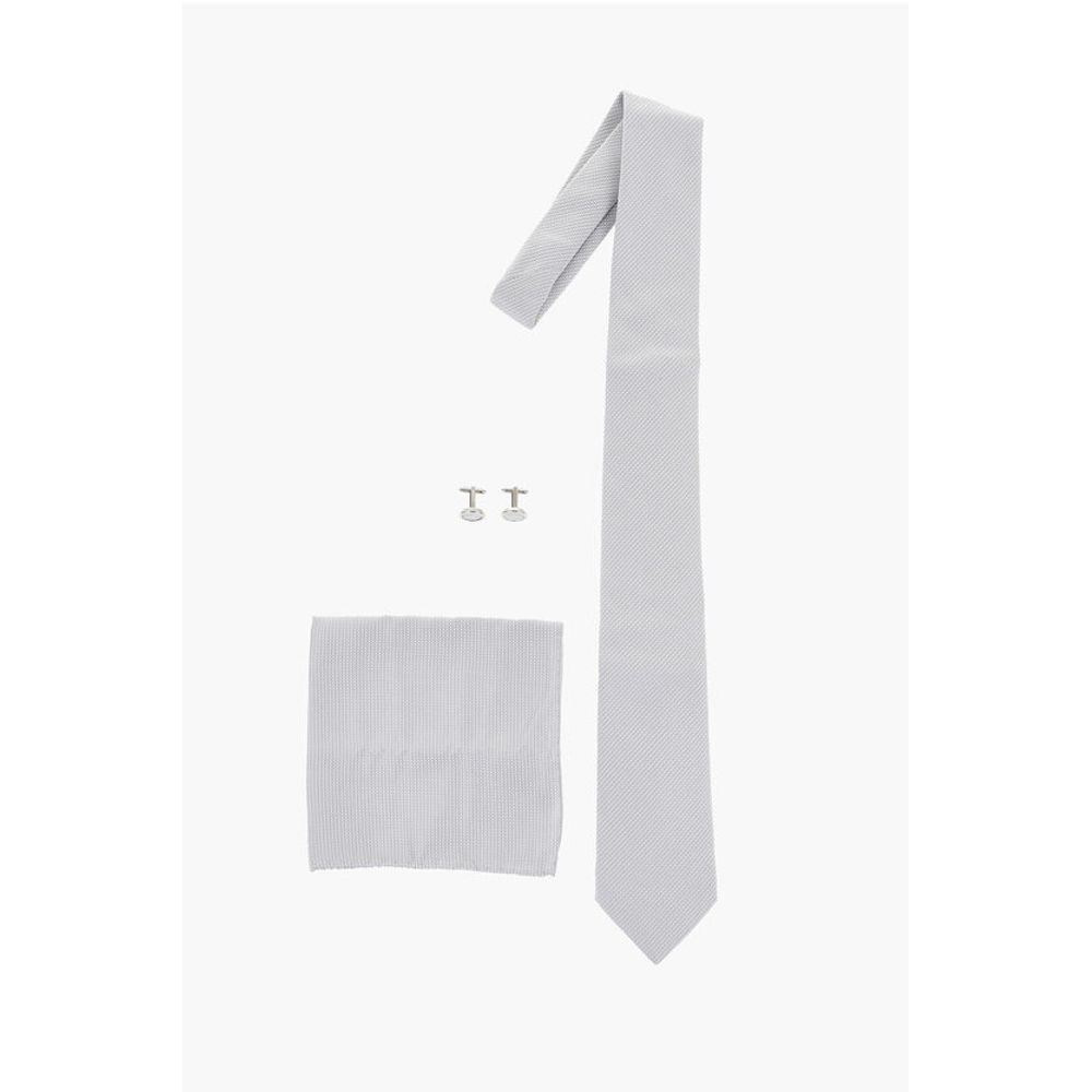 Комплект из галстука, запонок и карманного платка из шелковой смеси Corneliani, серый
Комплект из галстука, запонок и карманного платка из шелковой смеси Corneliani, серый