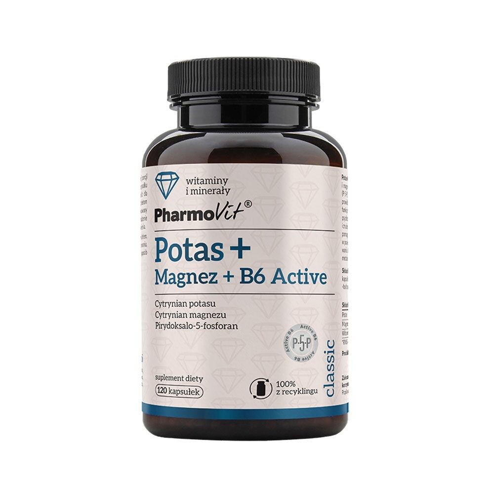 Капсулы от судорог с магнием и калием Pharmovit Classic Potas+Magnez+B6 Active, 120 шт