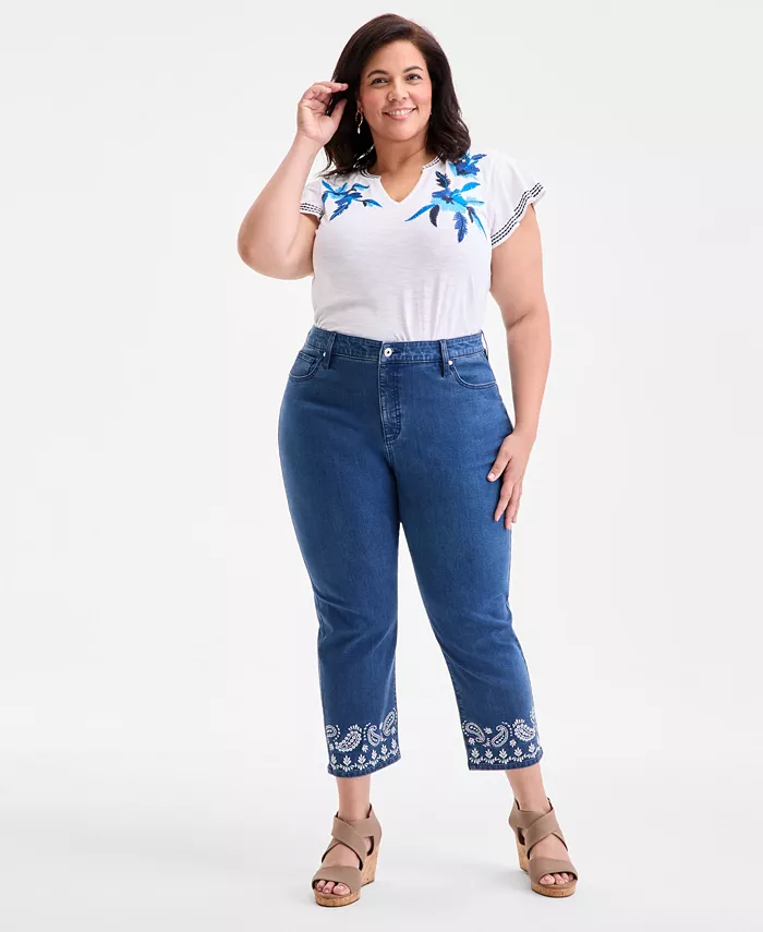 Джинсы прямого кроя укороченные с высокой посадкой и вышивкой с люверсами Style & Co, синий
Джинсы прямого кроя укороченные с высокой посадкой и вышивкой с люверсами Style & Co, синий