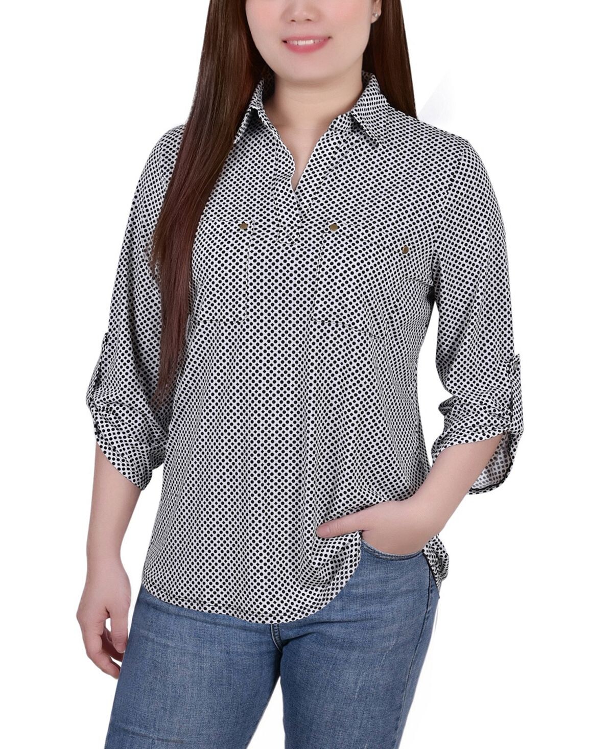 Топ с y-образным вырезом и заклепками на рукавах 3/4 для миниатюрных размеров NY Collection, мульти
Топ с y-образным вырезом и заклепками на рукавах 3/4 для миниатюрных размеров NY Collection, мульти