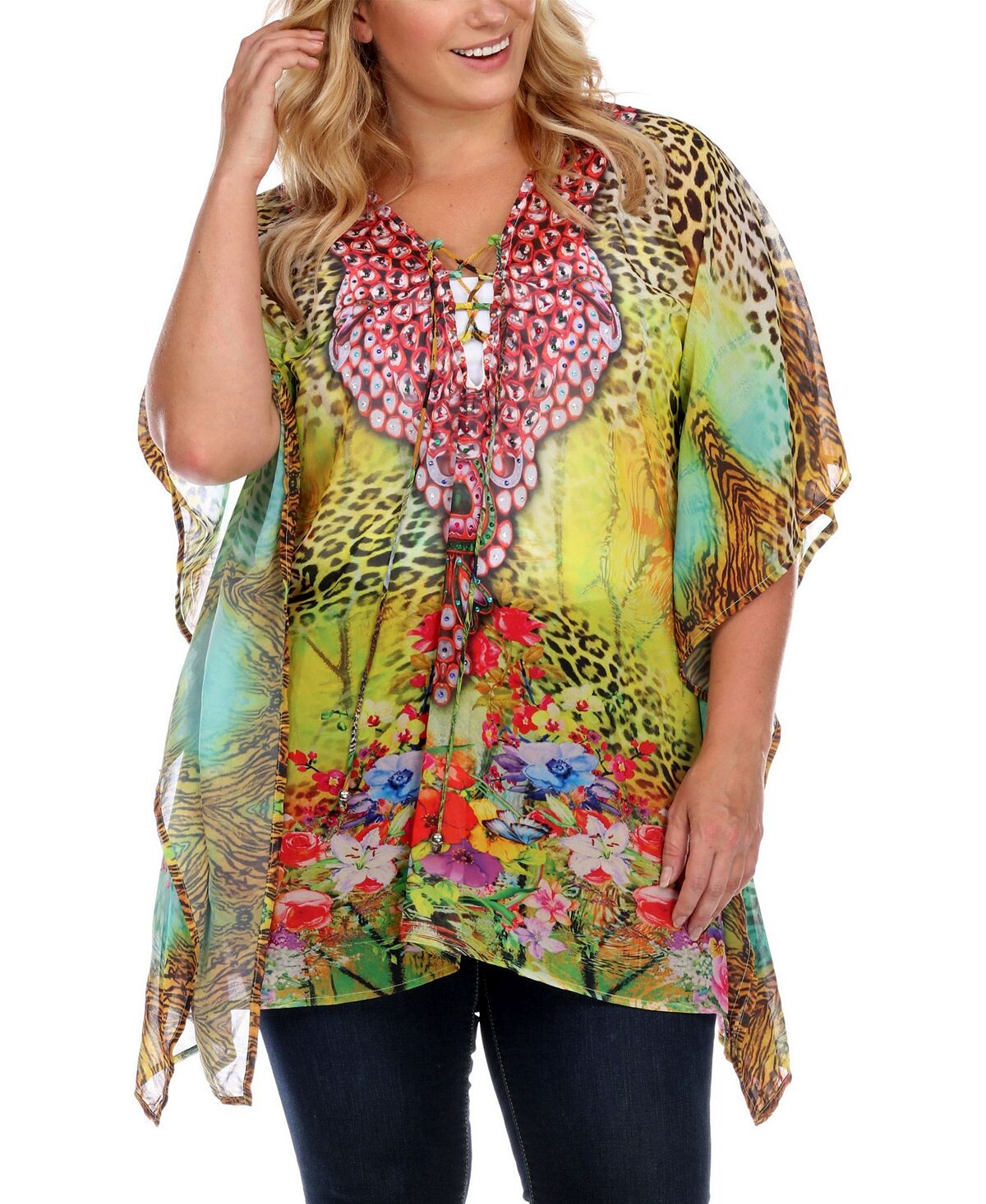 Плюс размер топ-кафтан с вырезом крест-накрест и животным принтом White Mark
Плюс размер топ-кафтан с вырезом крест-накрест и животным принтом White Mark