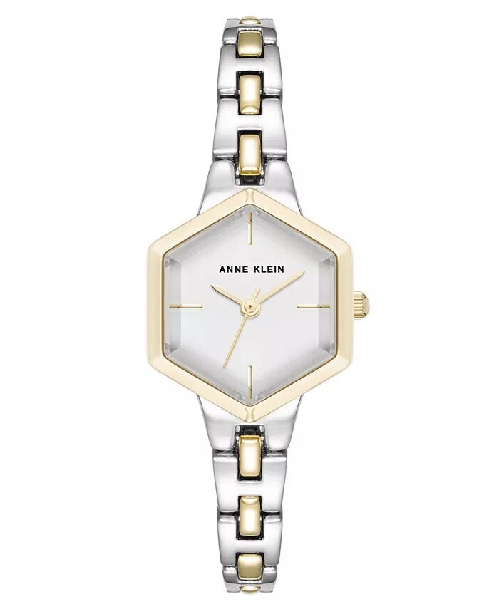 Женские кварцевые миниатюрные шестиугольные двухцветные часы-браслет из сплава металла, 21 мм Anne Klein, мультиколор 
Женские кварцевые миниатюрные шестиугольные двухцветные часы-браслет из сплава металла, 21 мм Anne Klein, мультиколор