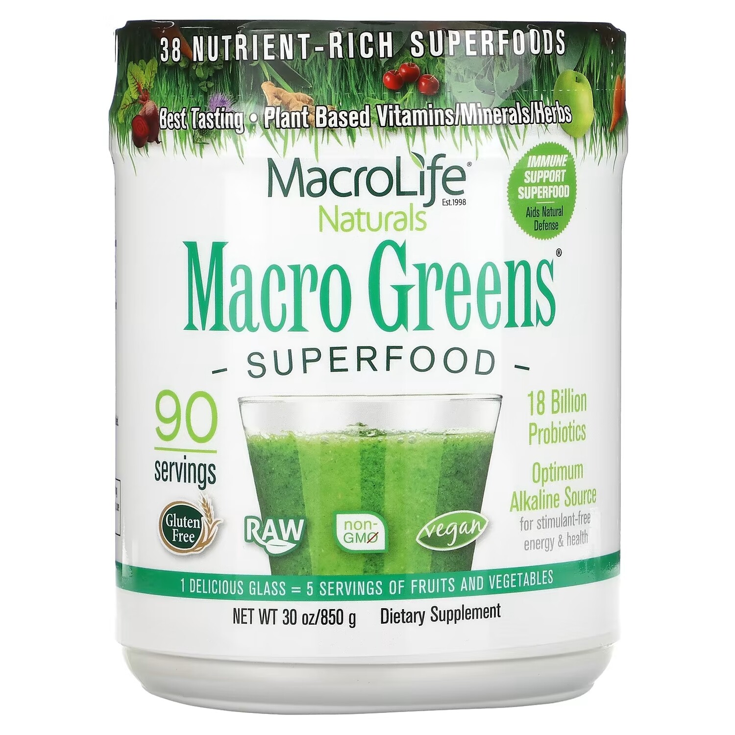 Суперпродукт Macrolife Naturals Macro Greens 850 г
Суперпродукт Macrolife Naturals Macro Greens 850 г