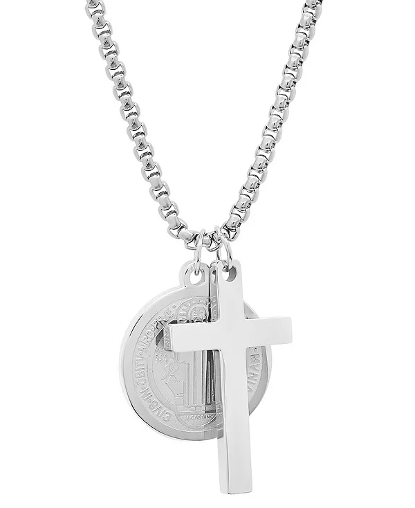 Мужское ожерелье из нержавеющей стали с крестом и кулоном в виде святого Бенедикта, 24 дюйма Steeltime, silver
Мужское ожерелье из нержавеющей стали с крестом и кулоном в виде святого Бенедикта, 24 дюйма Steeltime, silver