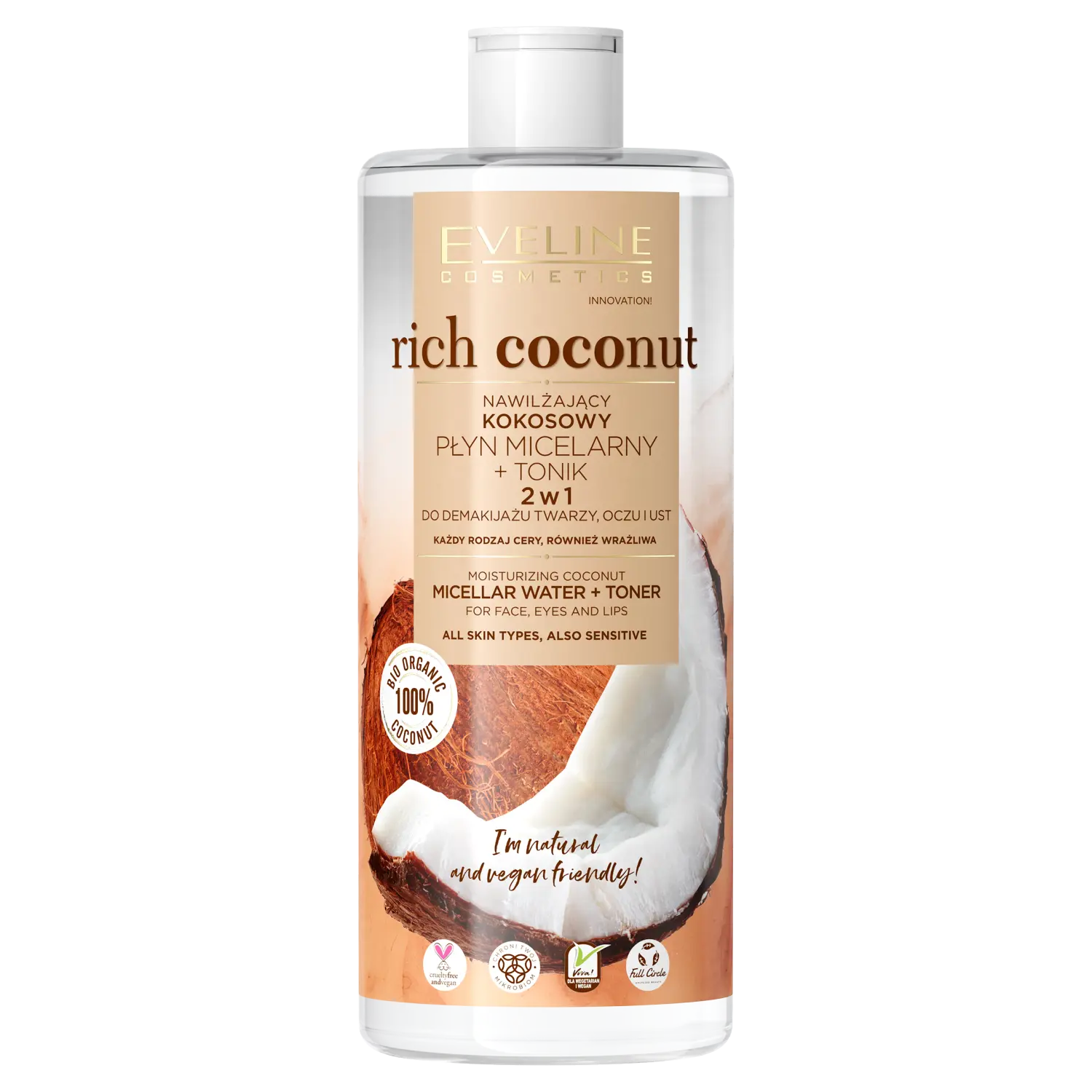 Eveline Cosmetics Rich Coconut Увлажняющая мицеллярная вода и тоник для лица 2-в-1, 500 мл
Eveline Cosmetics Rich Coconut Увлажняющая мицеллярная вода и тоник для лица 2-в-1, 500 мл