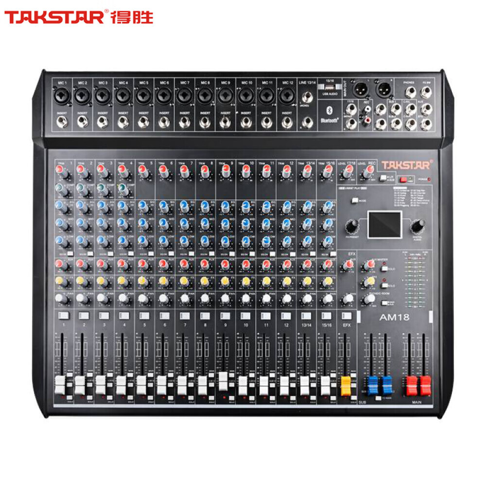 Стереофонический микшер Takstar AM18 18-канальный с Bluetooth USB-устройством эффектов
Стереофонический микшер Takstar AM18 18-канальный с Bluetooth USB-устройством эффектов