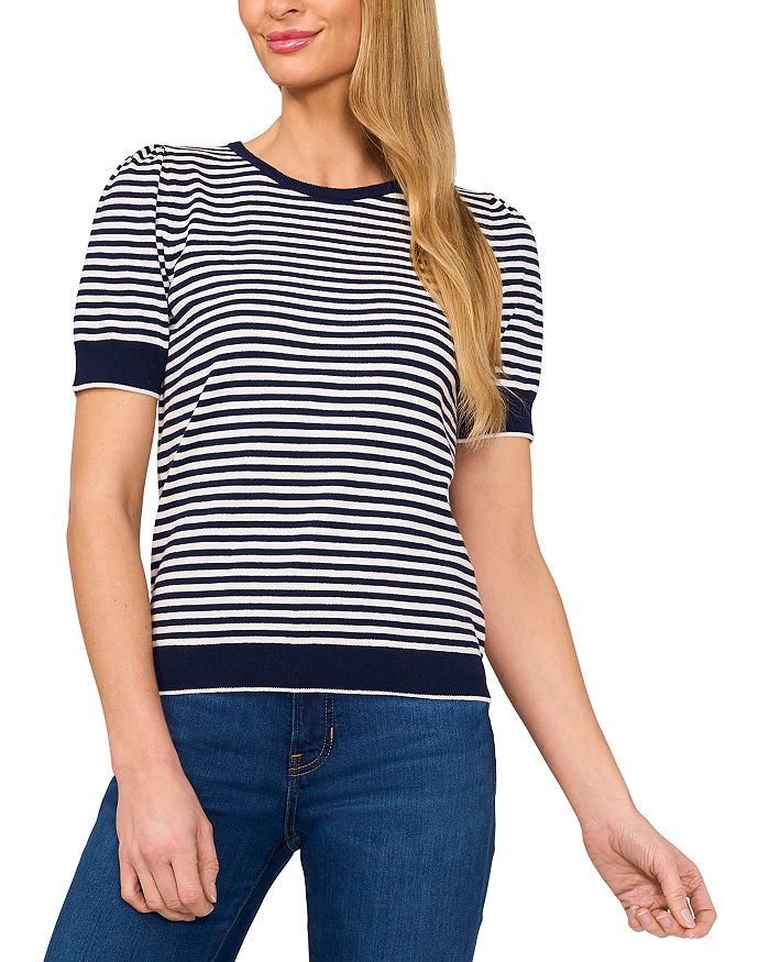 Полосатый свитер с короткими рукавами и завязкой CeCe, синий
Полосатый свитер с короткими рукавами и завязкой CeCe, синий