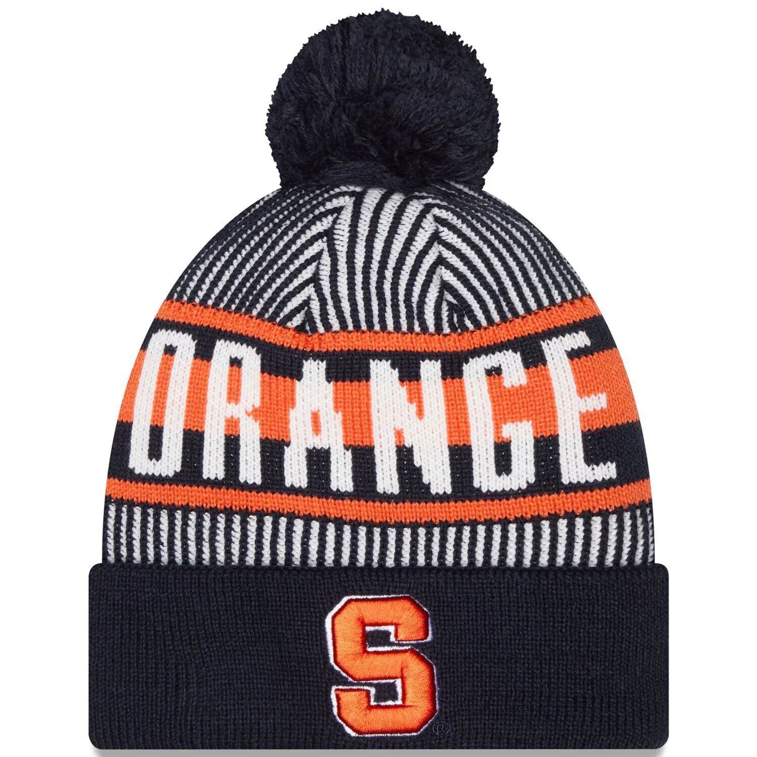 Мужская вязаная шапка New Era Navy Syracuse Orange в полоску с манжетами и помпоном
Мужская вязаная шапка New Era Navy Syracuse Orange в полоску с манжетами и помпоном
