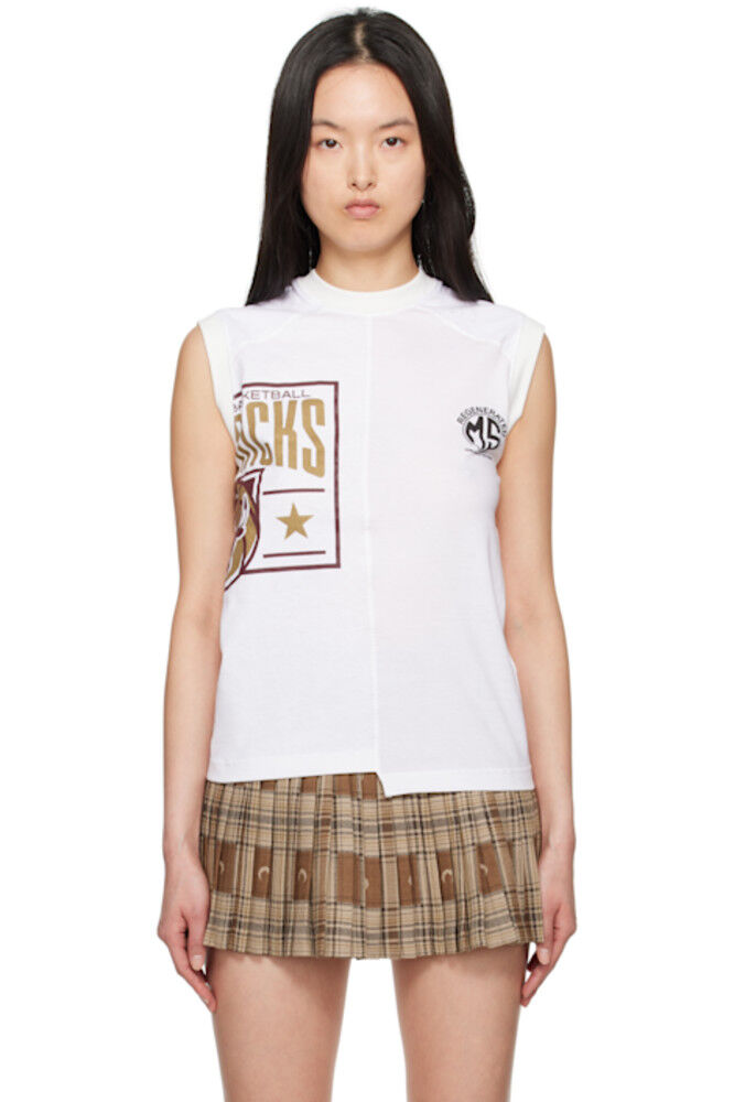 Белая футболка с регенерированным графическим принтом, майка Marine Serre 
Белая футболка с регенерированным графическим принтом, майка Marine Serre