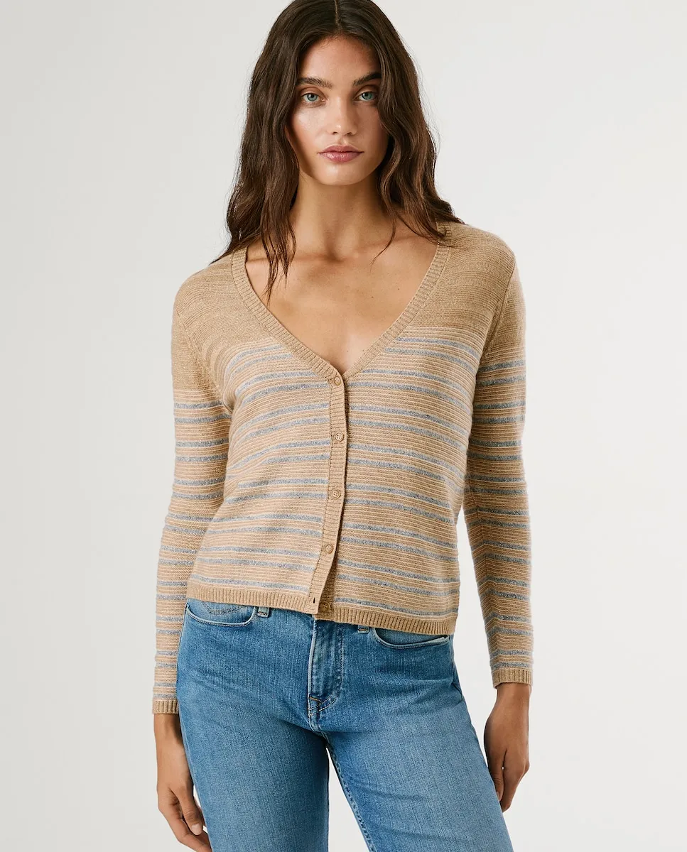 Женский кардиган с металлизированными полосками Pepe Jeans, бежевый
Женский кардиган с металлизированными полосками Pepe Jeans, бежевый