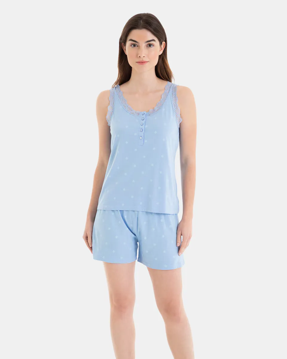 Женская короткая пижама с принтом и кружевом Massana, синий
Женская короткая пижама с принтом и кружевом Massana, синий