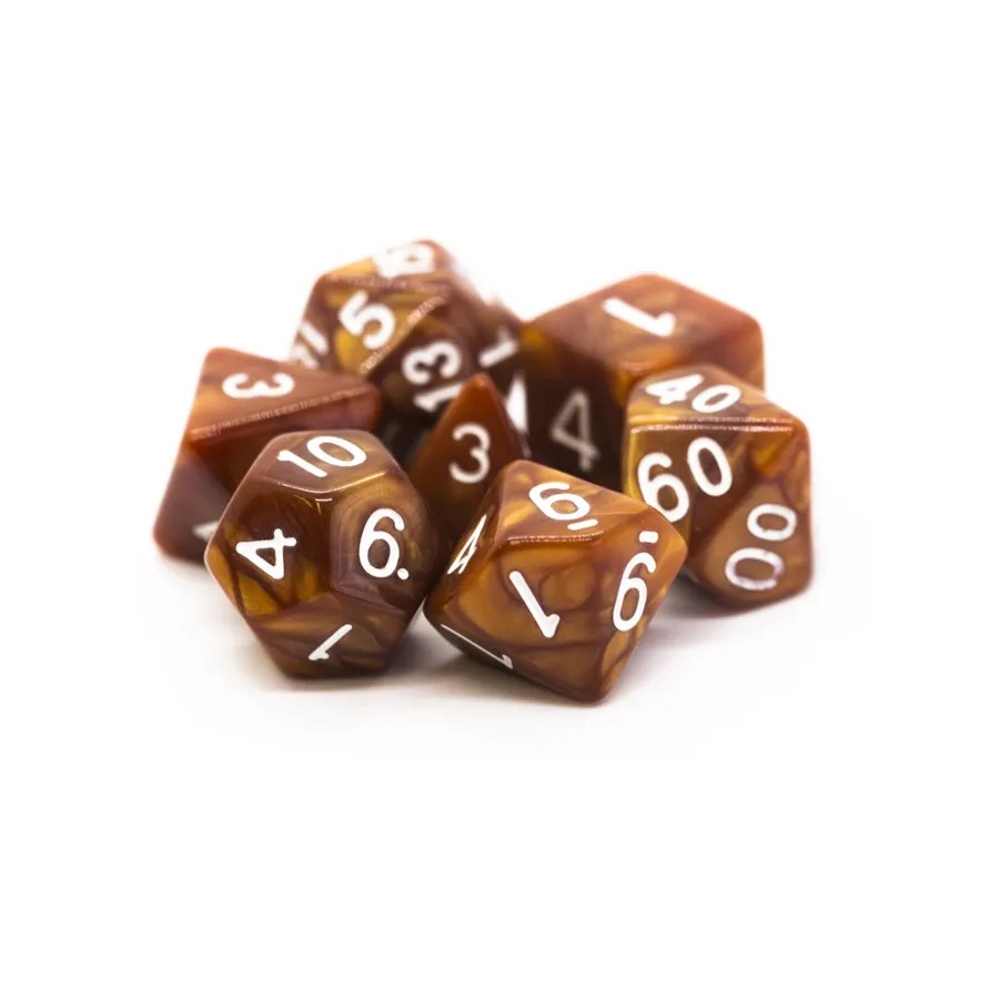 Поли-комплект Коричневый с белым (7), Acrylic-Resin Dice - Pearl Drop
Поли-комплект Коричневый с белым (7), Acrylic-Resin Dice - Pearl Drop