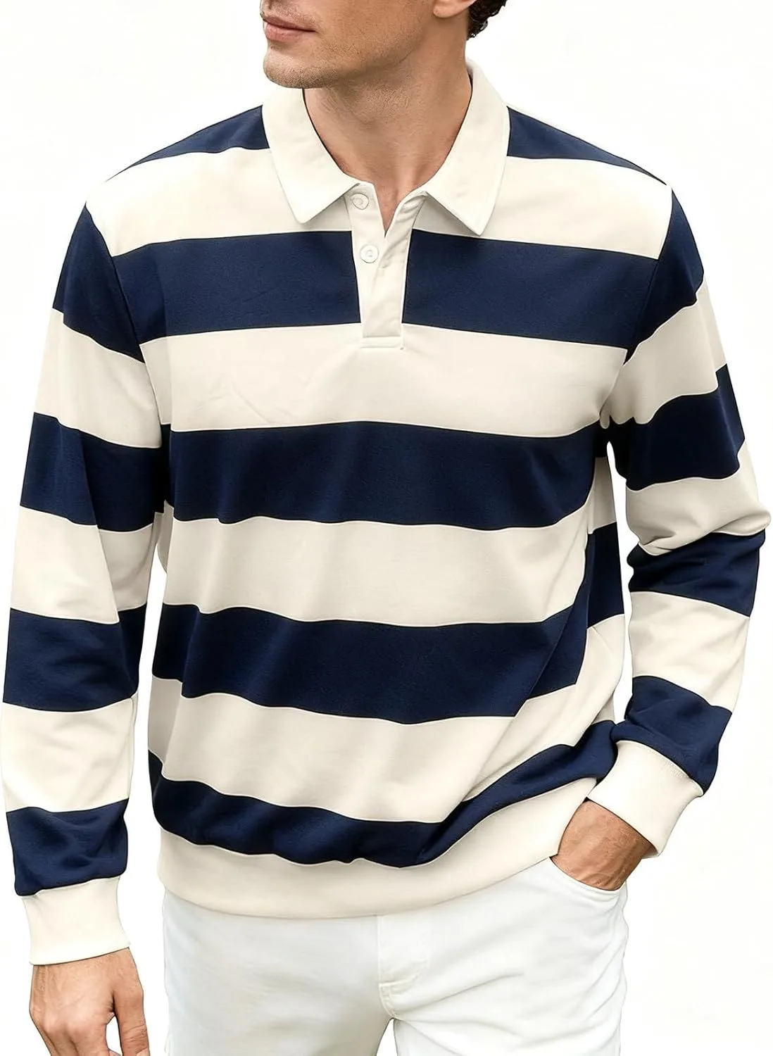 Мужская полосатая рубашка с длинным рукавом и воротником
Мужская полосатая рубашка с длинным рукавом и воротником