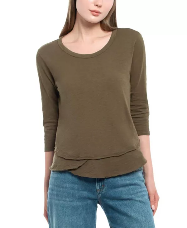 Футболка с рукавами 3/4, укороченная, с круглым вырезом, имитация многослойной одежды. Wilt Clothing, зеленый
Футболка с рукавами 3/4, укороченная, с круглым вырезом, имитация многослойной одежды. Wilt Clothing, зеленый