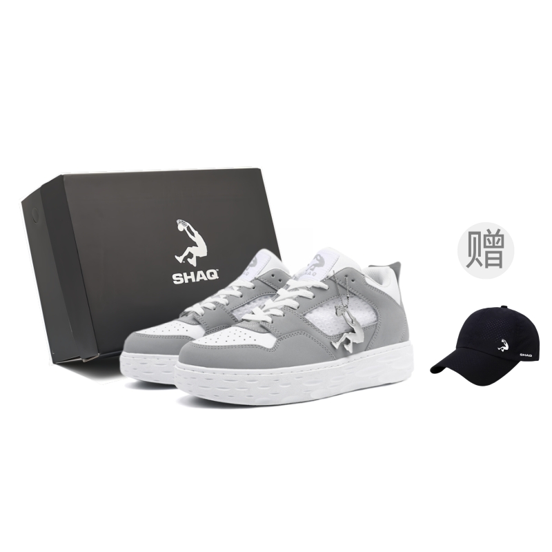 SHAQ Нескользящие и износостойкие низкие кроссовки для скейтбординга, увеличивающие рост, мужские, дымчато-серые, белые 
SHAQ Нескользящие и износостойкие низкие кроссовки для скейтбординга, увеличивающие рост, мужские, дымчато-серые, белые