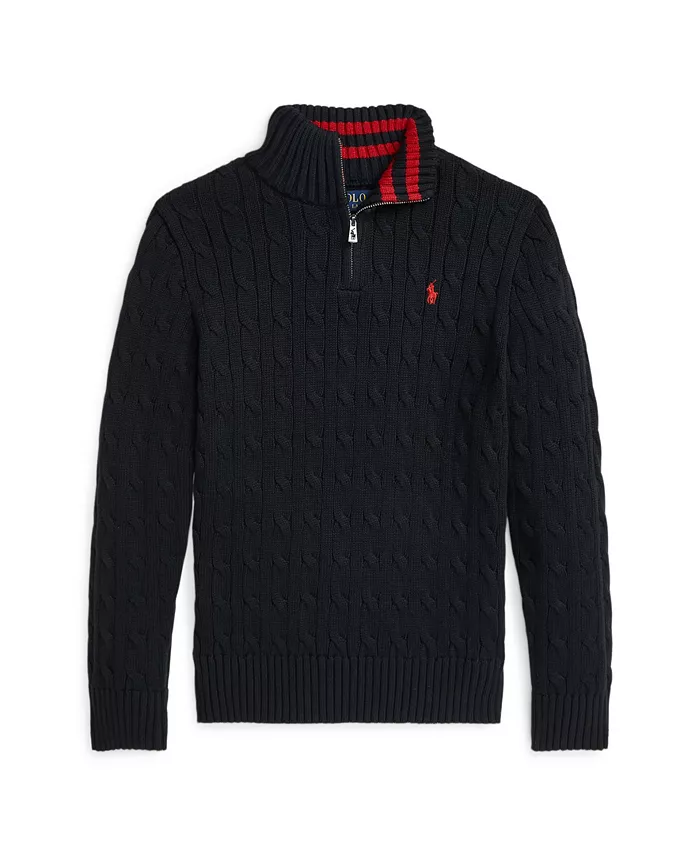 Большой размер кабельной вязки хлопковый свитер с четвертью молнии Polo Ralph Lauren, черный
Большой размер кабельной вязки хлопковый свитер с четвертью молнии Polo Ralph Lauren, черный