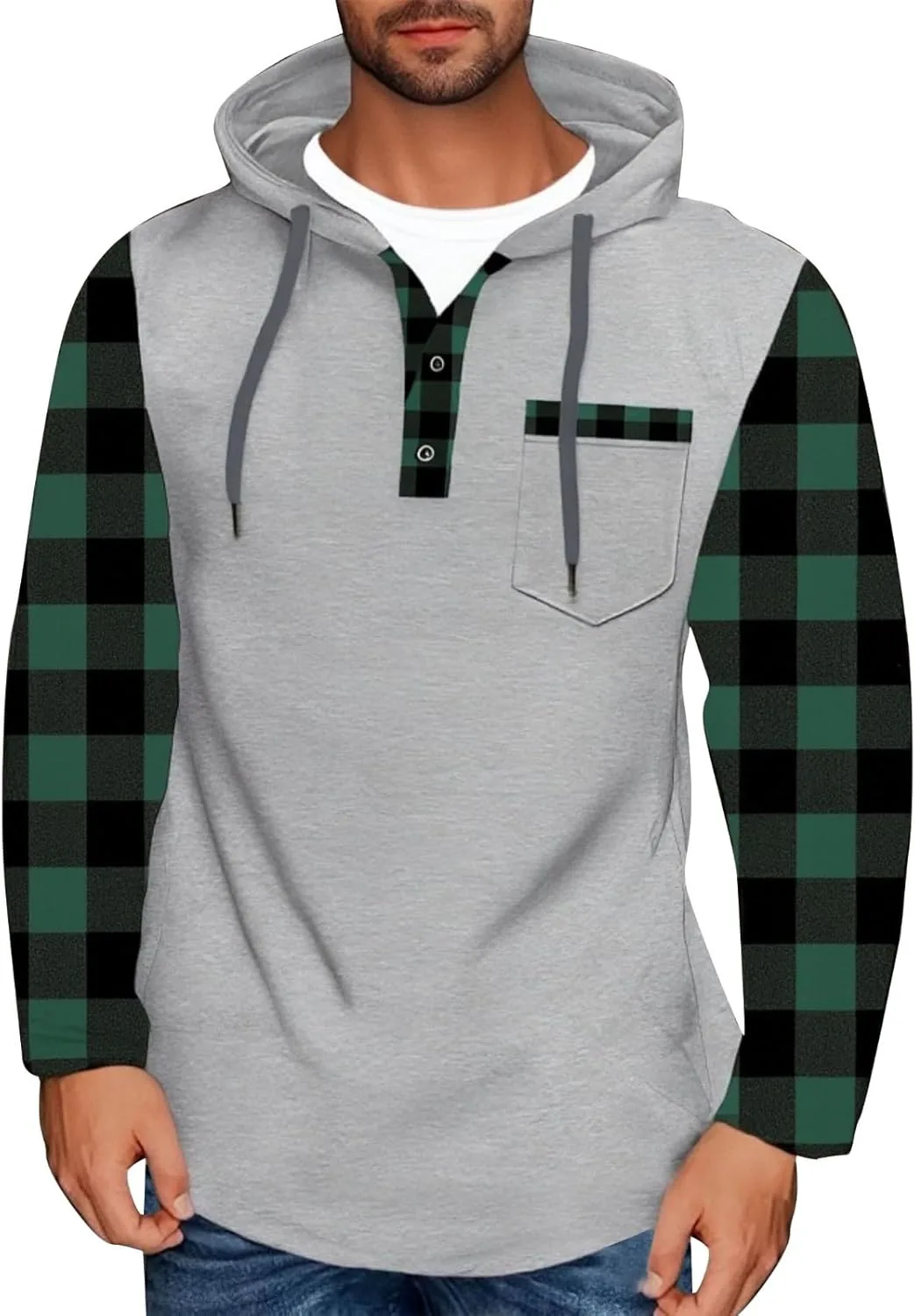 Мужская толстовка с капюшоном и карманом в стиле хенли
Мужская толстовка с капюшоном и карманом в стиле хенли