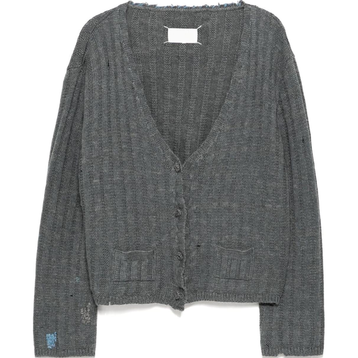 Потрепанный кардиган с глубоким вырезом Maison Margiela, серый
Потрепанный кардиган с глубоким вырезом Maison Margiela, серый