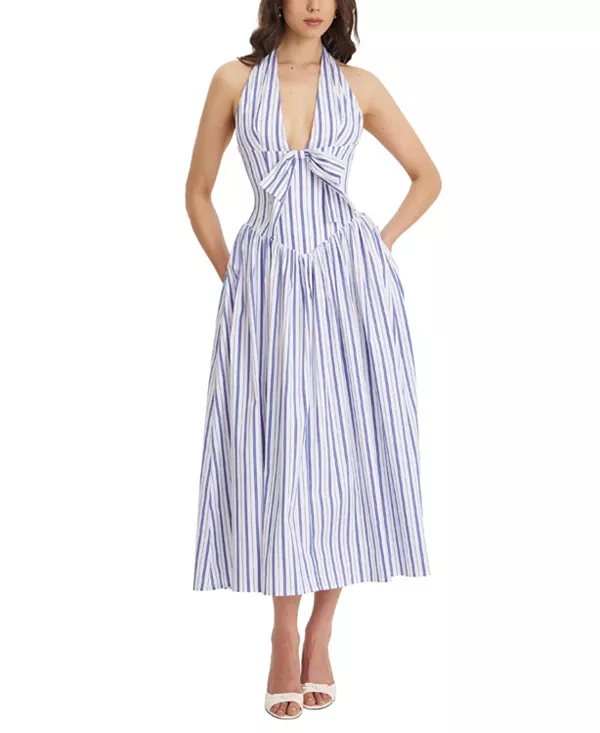 Платье-Макси Mackenna в полоску с завязками на шее и открытой спиной Miss Circle, синий
Платье-Макси Mackenna в полоску с завязками на шее и открытой спиной Miss Circle, синий