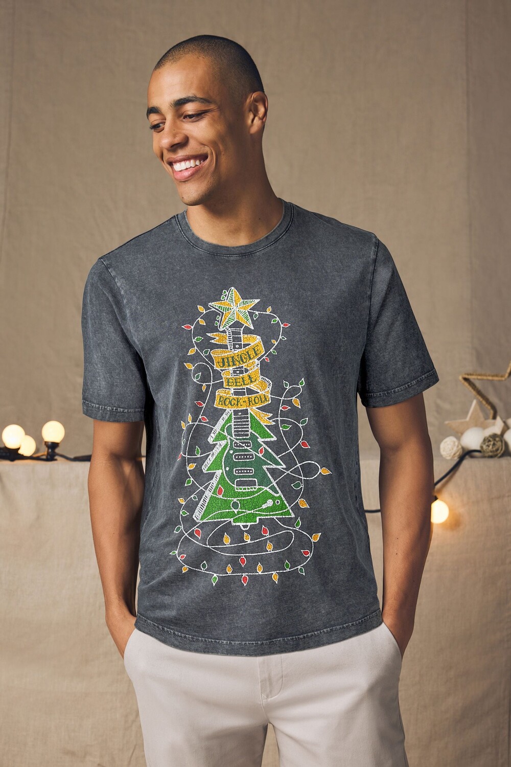 Рождественская футболка из 100% хлопка Next, серый 
Рождественская футболка из 100% хлопка Next, серый