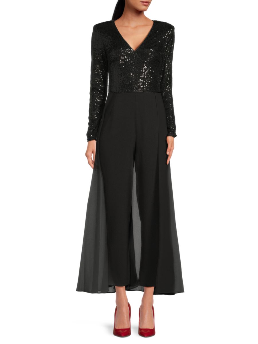 Комбинезон с широкими штанинами и пайетками Eliza J, черный
Комбинезон с широкими штанинами и пайетками Eliza J, черный