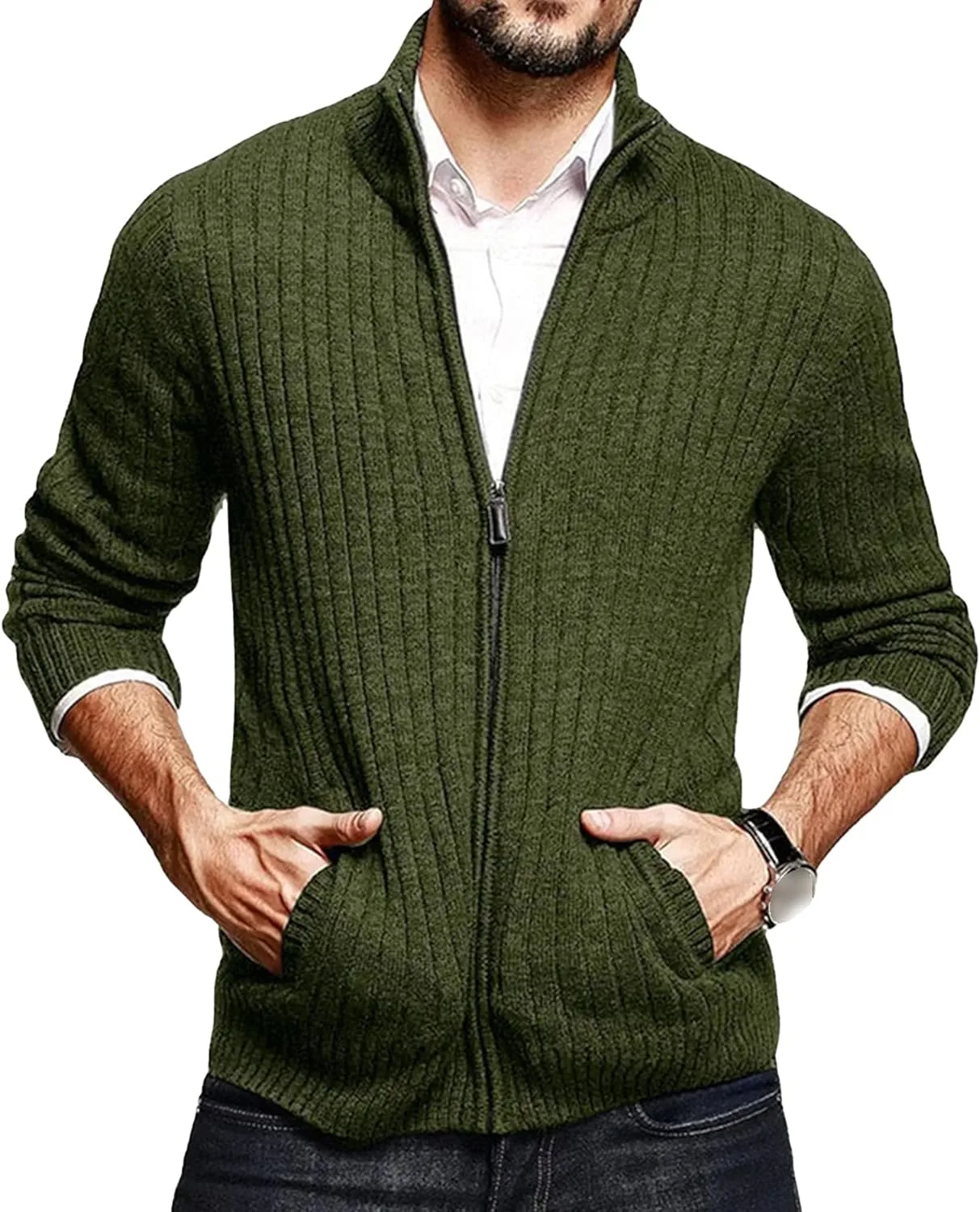 Мужской кардиган на молнии с воротником стойкой, Slim Fit, с двумя передними карманами
Мужской кардиган на молнии с воротником стойкой, Slim Fit, с двумя передними карманами