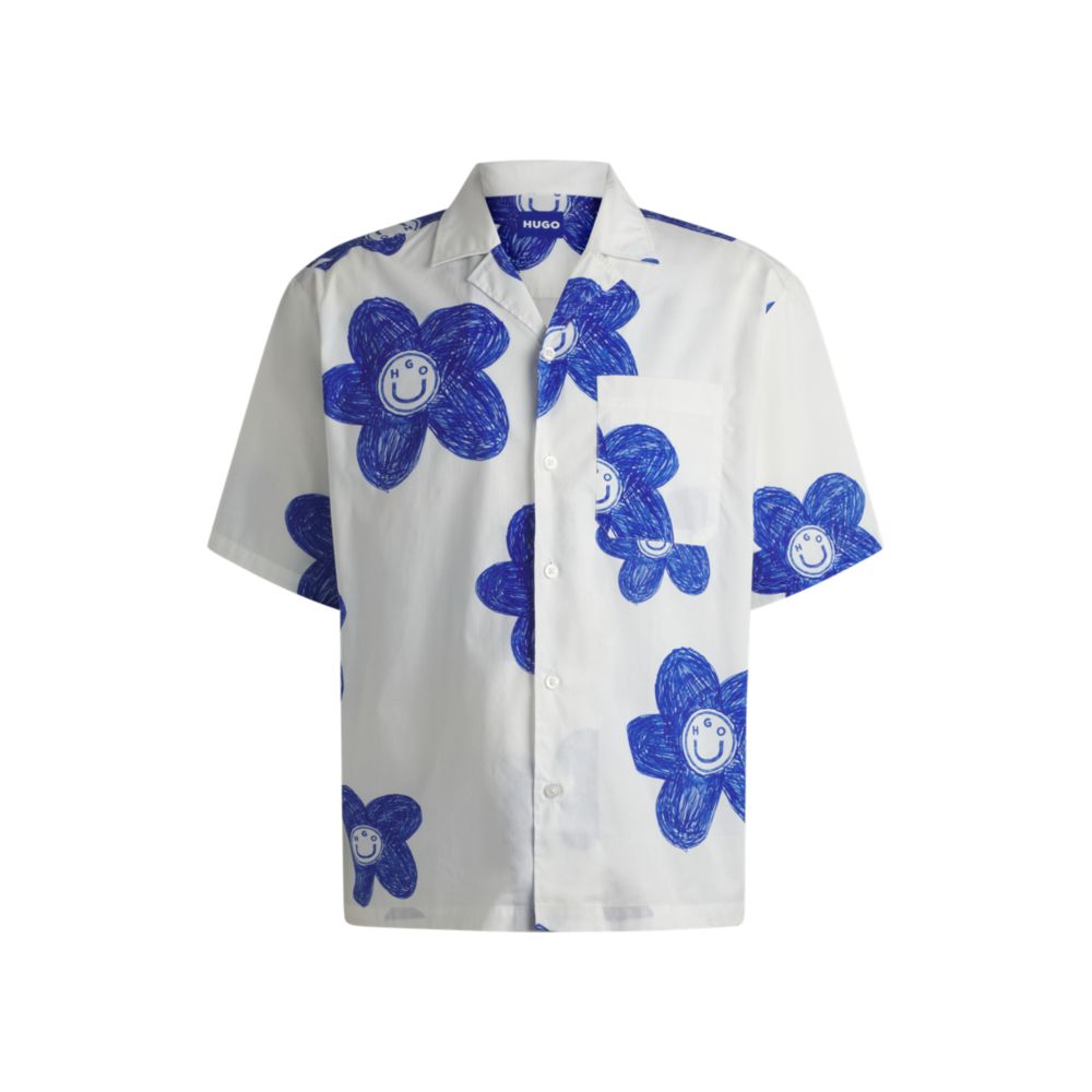 Рубашка свободного кроя из принтованного хлопкового поплина HUGO, белый
Рубашка свободного кроя из принтованного хлопкового поплина HUGO, белый