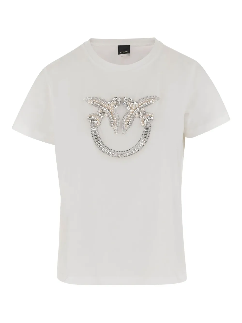 Футболка с круглым вырезом и логотипом, украшенная кристаллами PINKO, белый
Футболка с круглым вырезом и логотипом, украшенная кристаллами PINKO, белый
