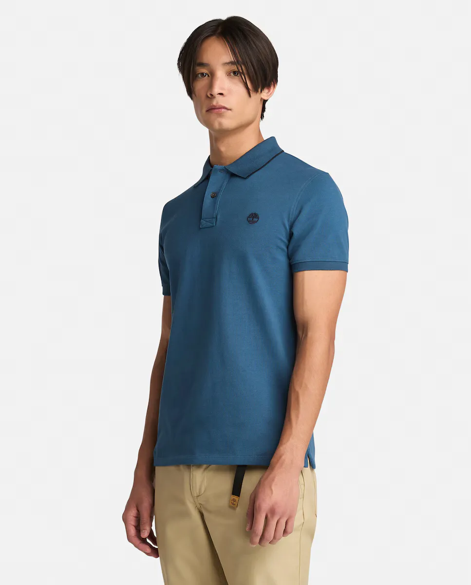 Мужская поло с коротким рукавом и полосатой вышивкой на воротнике Timberland, индиго/синий 
Мужская поло с коротким рукавом и полосатой вышивкой на воротнике Timberland, индиго/синий