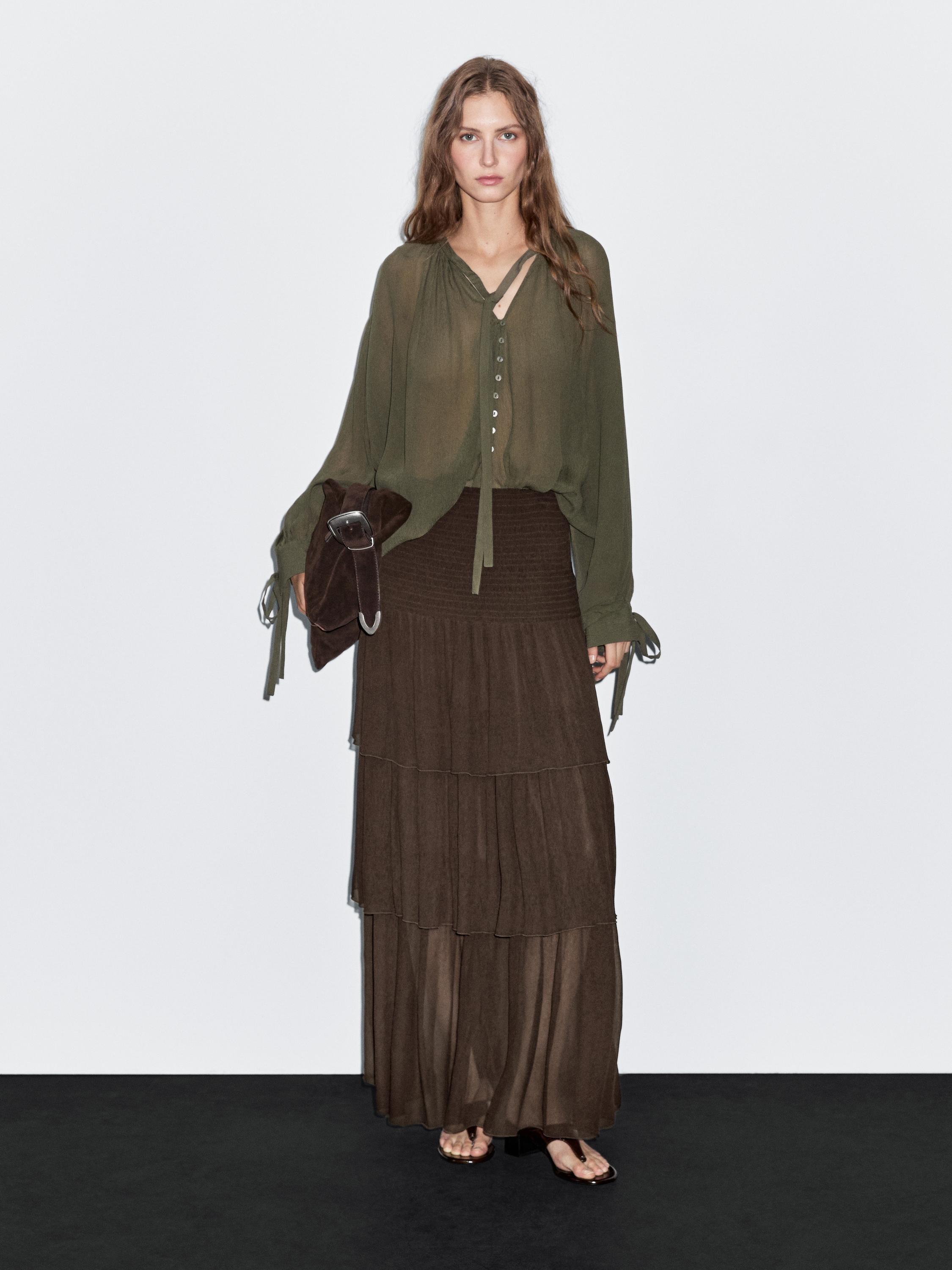 Длинная юбка с воланами Massimo Dutti, шоколадный
Длинная юбка с воланами Massimo Dutti, шоколадный