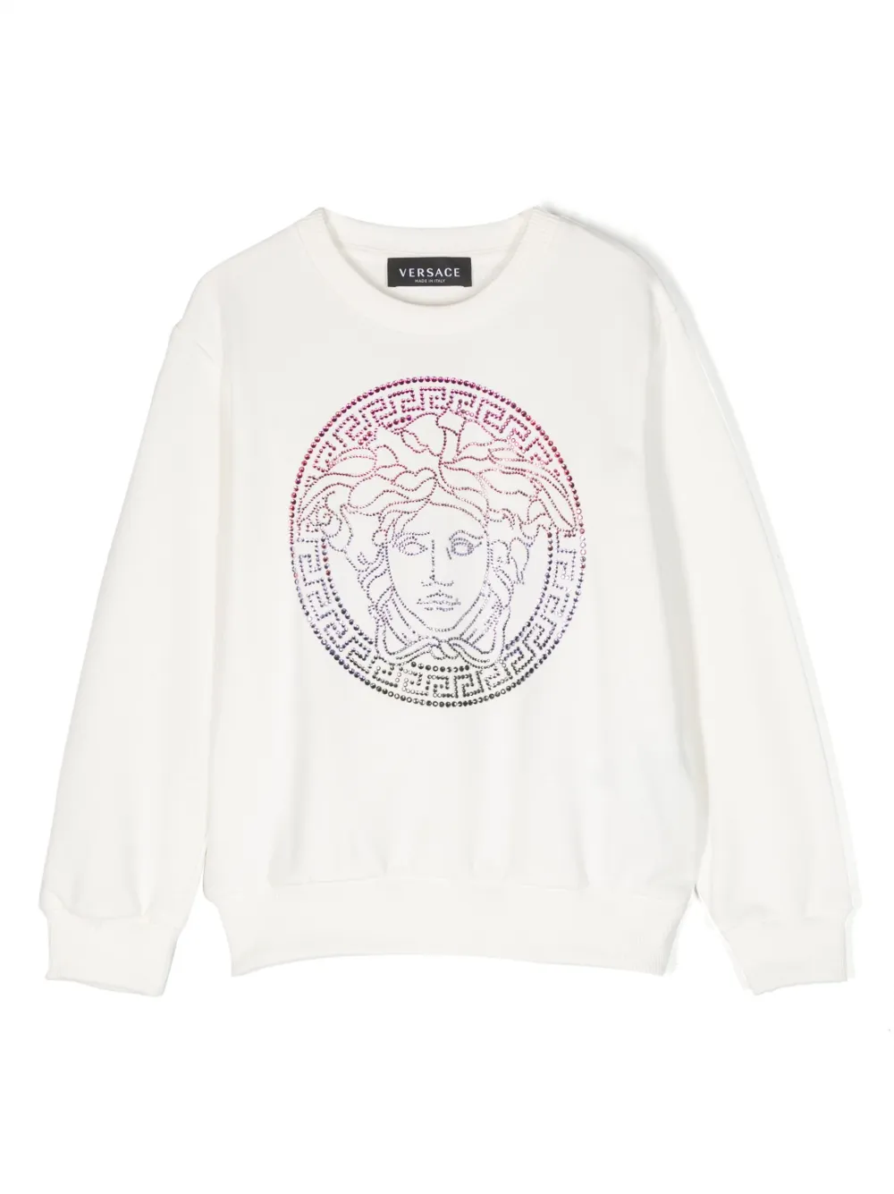 Джемпер со стразами и декором Medusa Versace Kids, белый
Джемпер со стразами и декором Medusa Versace Kids, белый