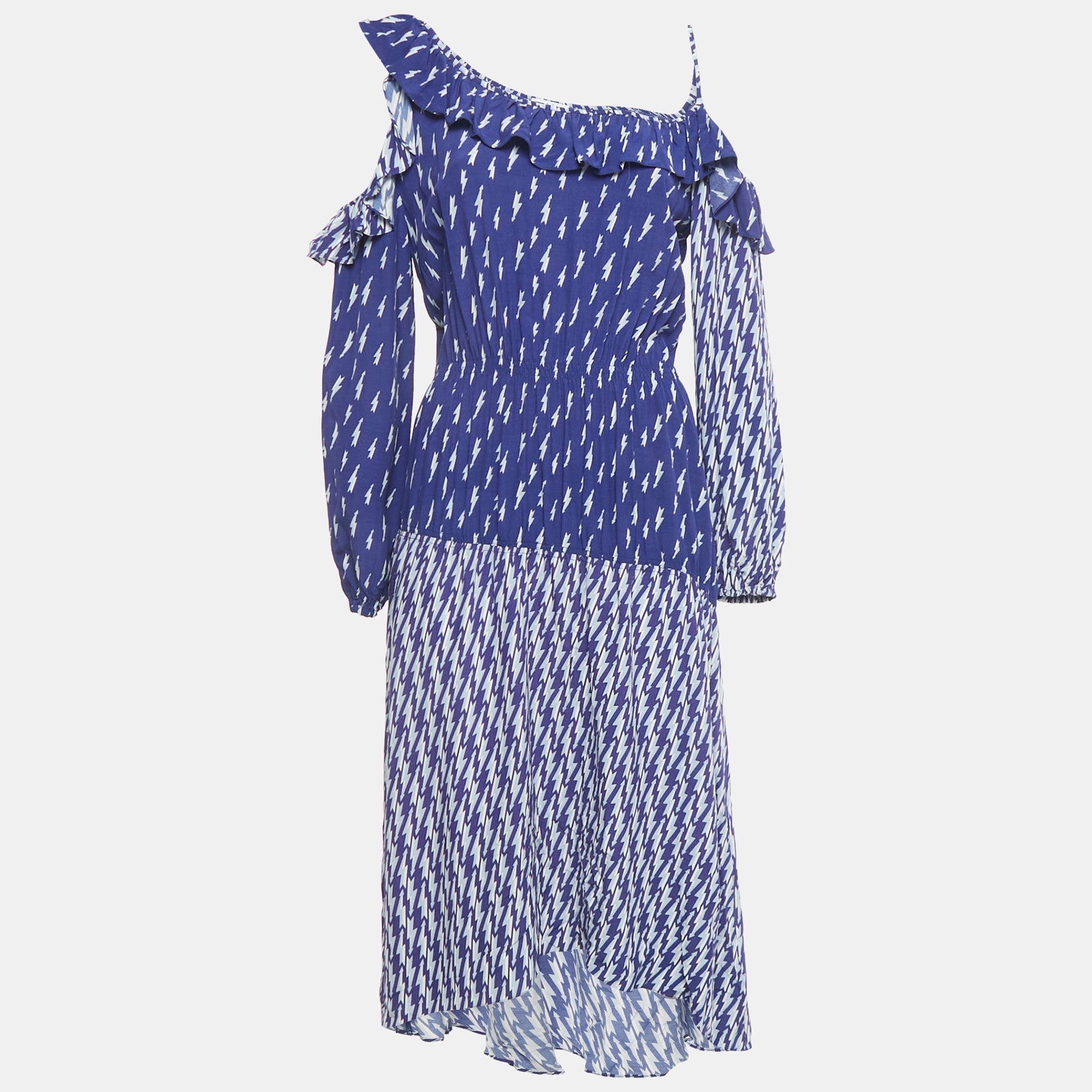 Платье-миди Sandro из крепа с принтом в виде синей молнии и открытыми плечами
Платье-миди Sandro из крепа с принтом в виде синей молнии и открытыми плечами