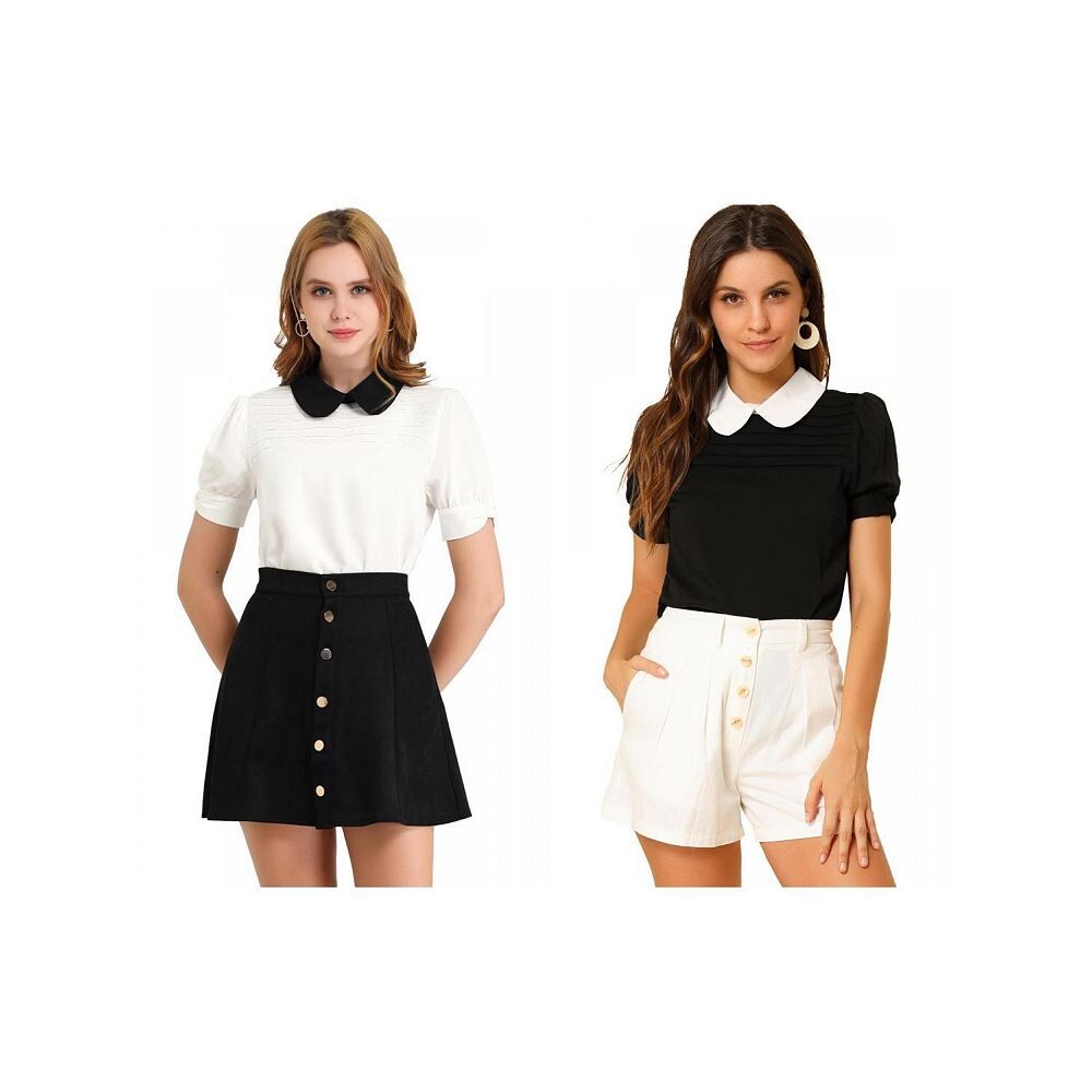 Комплект из 2 женских винтажных блузок с контрастным воротником Питера Пэна и короткими рукавами, топы ALLEGRA K, цвет Black White
Комплект из 2 женских винтажных блузок с контрастным воротником Питера Пэна и короткими рукавами, топы ALLEGRA K, цвет Black White