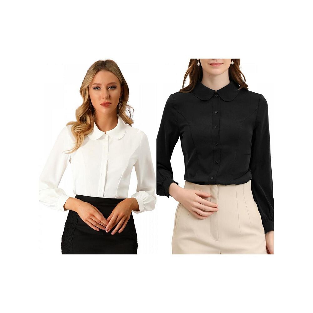 Набор из 2 женских рубашек с длинными рукавами и воротником Питера Пэна на пуговицах для карьеры ALLEGRA K, цвет Cream White Black 
Набор из 2 женских рубашек с длинными рукавами и воротником Питера Пэна на пуговицах для карьеры ALLEGRA K, цвет Cream White Black