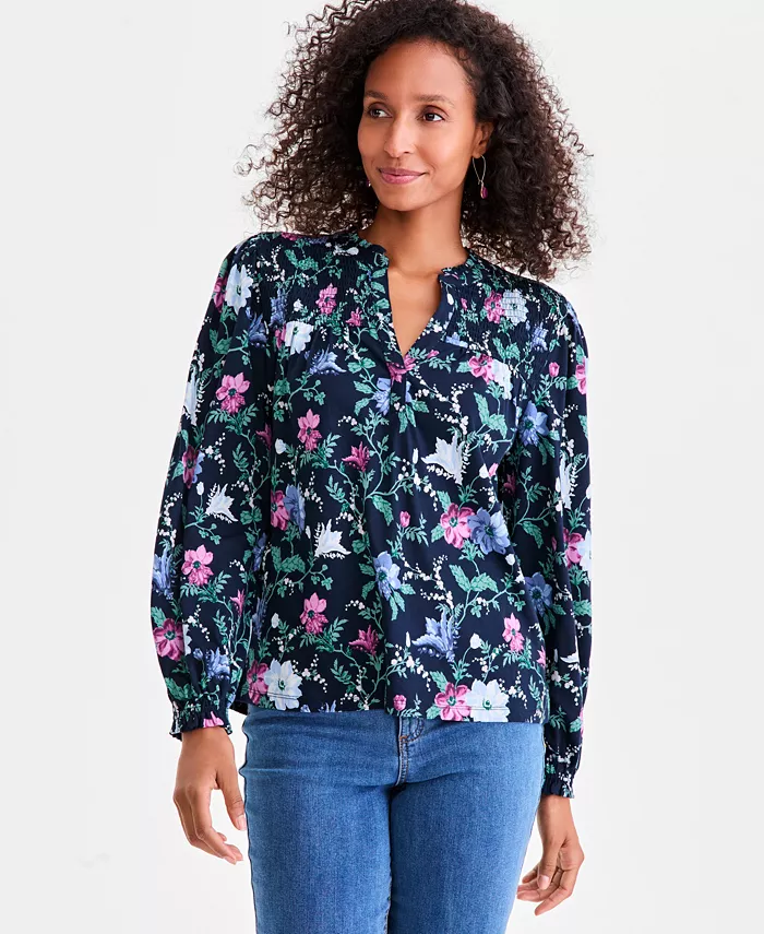 Топ из ситца с цветочным принтом, присборенный, с разрезом на горловине Style & Co, синий
Топ из ситца с цветочным принтом, присборенный, с разрезом на горловине Style & Co, синий