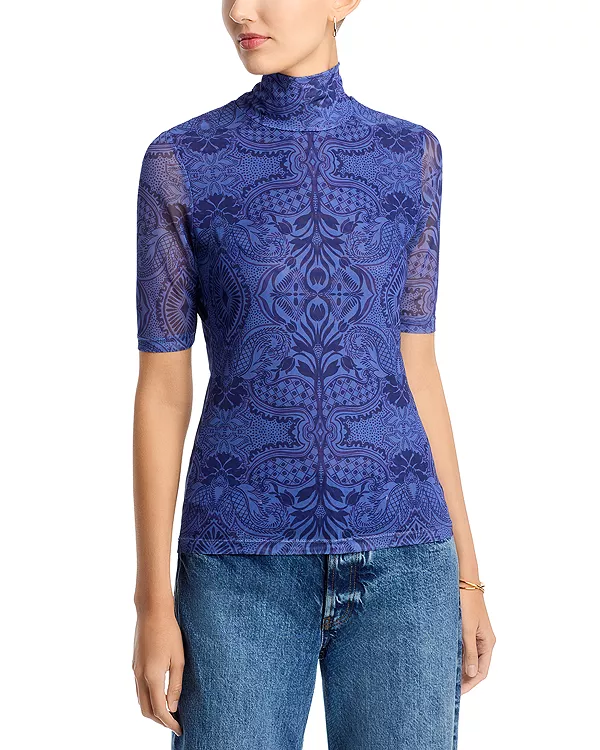 Сетчатый топ с воротником-стойкой Johnny Was, синий
Сетчатый топ с воротником-стойкой Johnny Was, синий