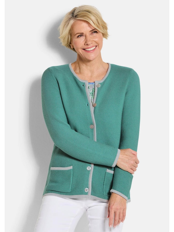 GOLDNER Укороченный размер: Кардиган. Элегантный кардиган с карманами, цвет шалфейный / с узором
GOLDNER Укороченный размер: Кардиган. Элегантный кардиган с карманами, цвет шалфейный / с узором