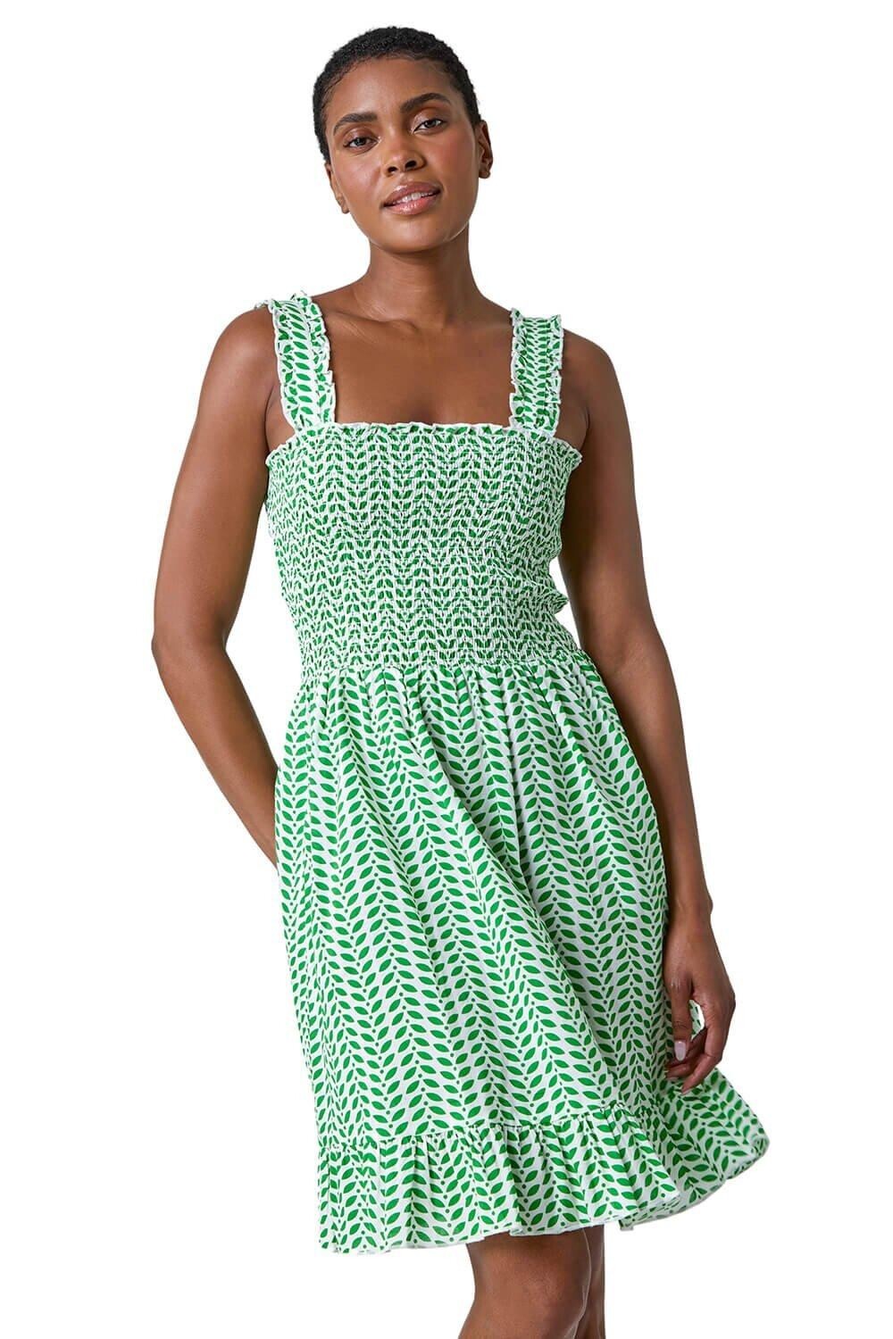 Хлопковое платье со сборками и зигзагообразным принтом Roman, зеленый
Хлопковое платье со сборками и зигзагообразным принтом Roman, зеленый