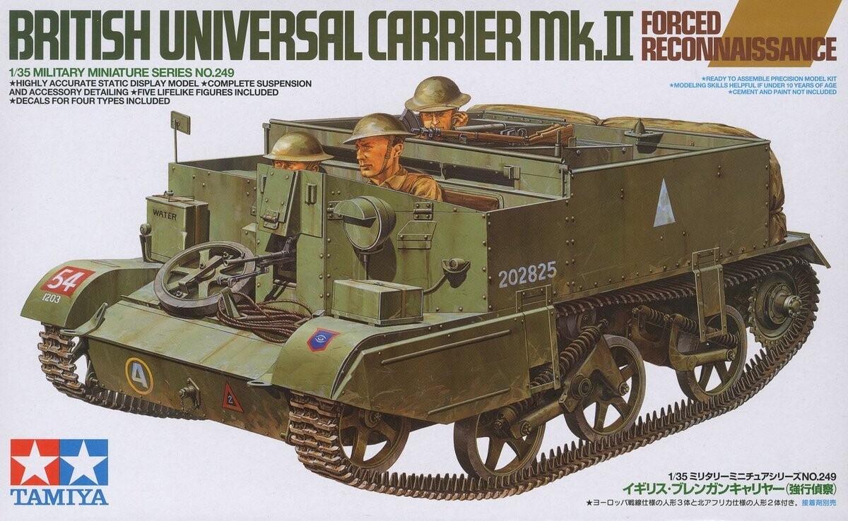 Tamiya 35249 Масштаб: 1:35 Британский универсальный авианосец Mk.II Forced Reconnaissance
Tamiya 35249 Масштаб: 1:35 Британский универсальный авианосец Mk.II Forced Reconnaissance