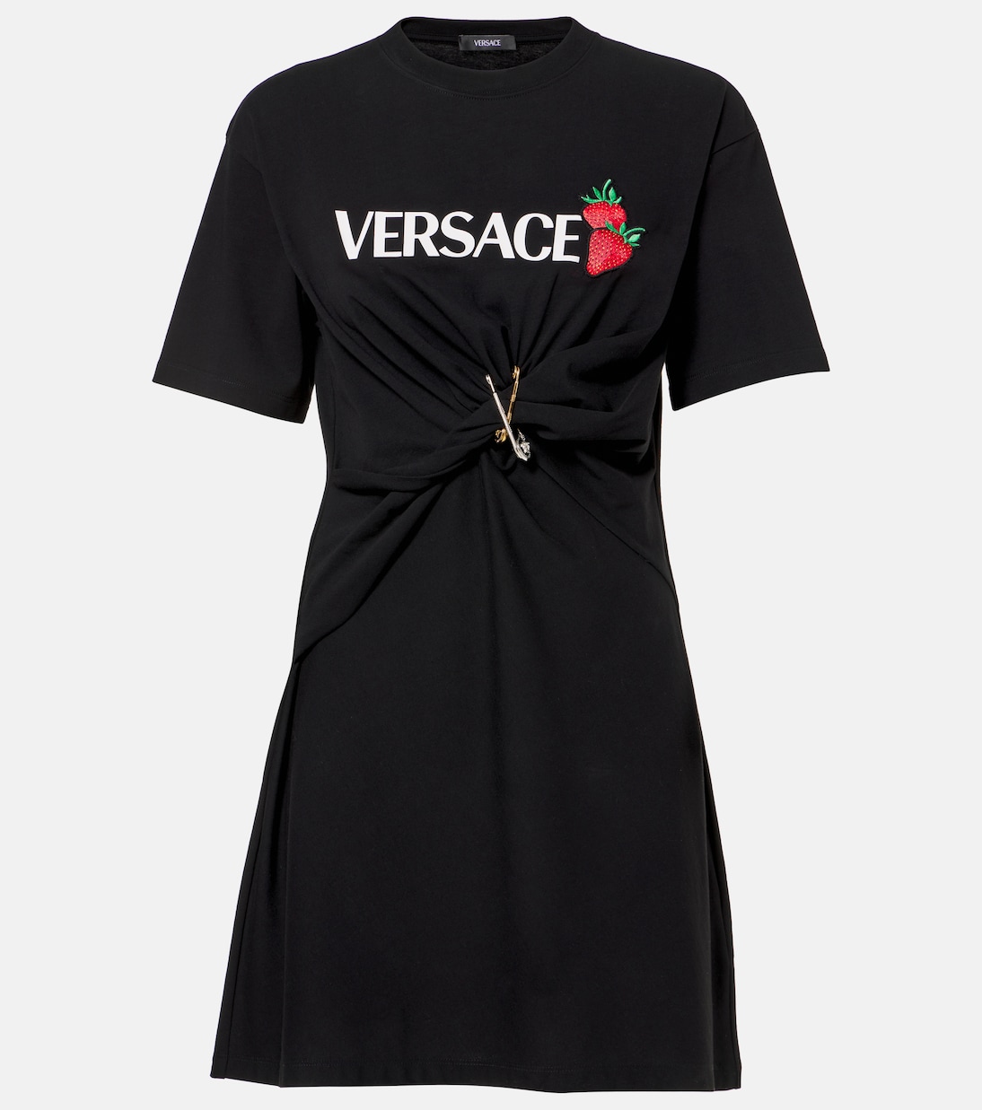 Мини-платье из хлопка с логотипом и сборками Versace, черный
Мини-платье из хлопка с логотипом и сборками Versace, черный