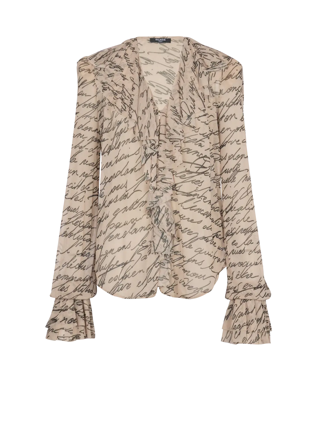Рубашка с оборками и принтом в виде любовных писем Balmain, бежевый
Рубашка с оборками и принтом в виде любовных писем Balmain, бежевый