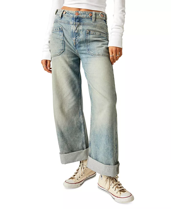 Женские хлопковые брюки-бойфренды Palmer с манжетами Free People, синий
Женские хлопковые брюки-бойфренды Palmer с манжетами Free People, синий