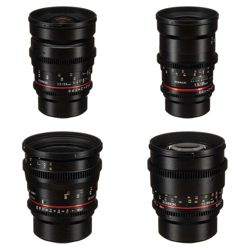 Комплект объективов Rokinon 24, 35, 50, 85 мм T1.5 Cine DS для крепления Micro Four Thirds
Комплект объективов Rokinon 24, 35, 50, 85 мм T1.5 Cine DS для крепления Micro Four Thirds