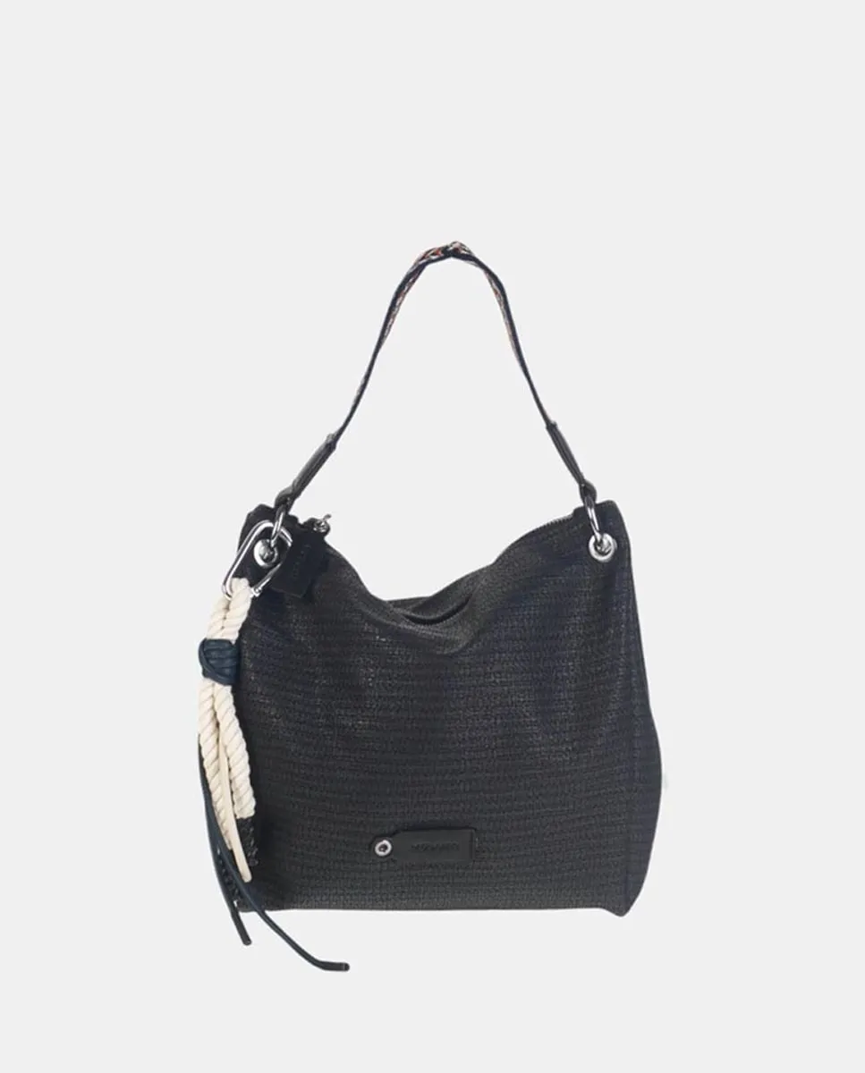 Сумка среднего размера из тисненого полиуретана с эффектом рафии в сочетании с однотонной отделкой и большой кисточкой Volum, черный
Сумка среднего размера из тисненого полиуретана с эффектом рафии в сочетании с однотонной отделкой и большой кисточкой Volum, черный