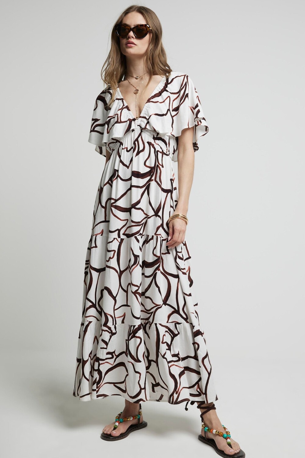 Платье макси с оборками на рукавах River Island, коричневый
Платье макси с оборками на рукавах River Island, коричневый