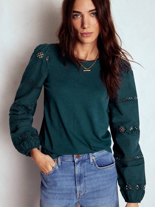 Блузка Millie с длинными рукавами и круглым вырезом из хлопковой смеси с кружевными вставками Boden, Midnight Teal
Блузка Millie с длинными рукавами и круглым вырезом из хлопковой смеси с кружевными вставками Boden, Midnight Teal