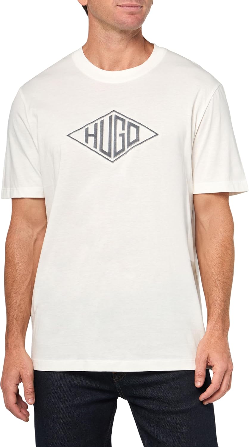 Мужская хлопковая футболка HUGO с текстурированным ретро-логотипом, Linen Cream
Мужская хлопковая футболка HUGO с текстурированным ретро-логотипом, Linen Cream